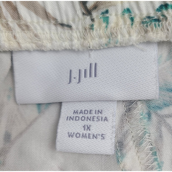 J. Jill Capri Pants Women's Size 1X Cream Beige Green Pull On Tropical Pockets - Picture 3 of 6